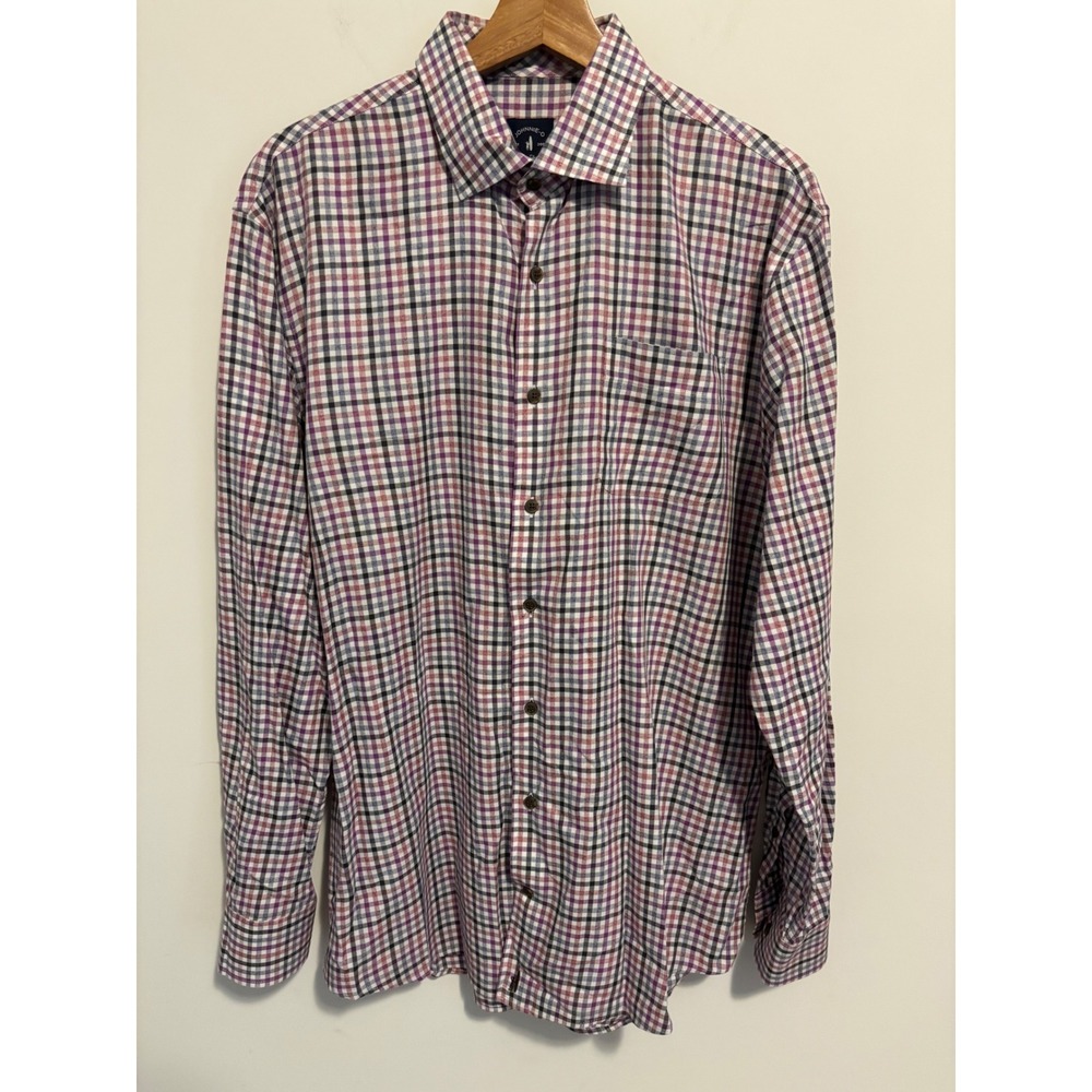 Johnnie-O Top Shelf Mens Large Plaid Button Down Shirt Purple Red Long Sleeve
